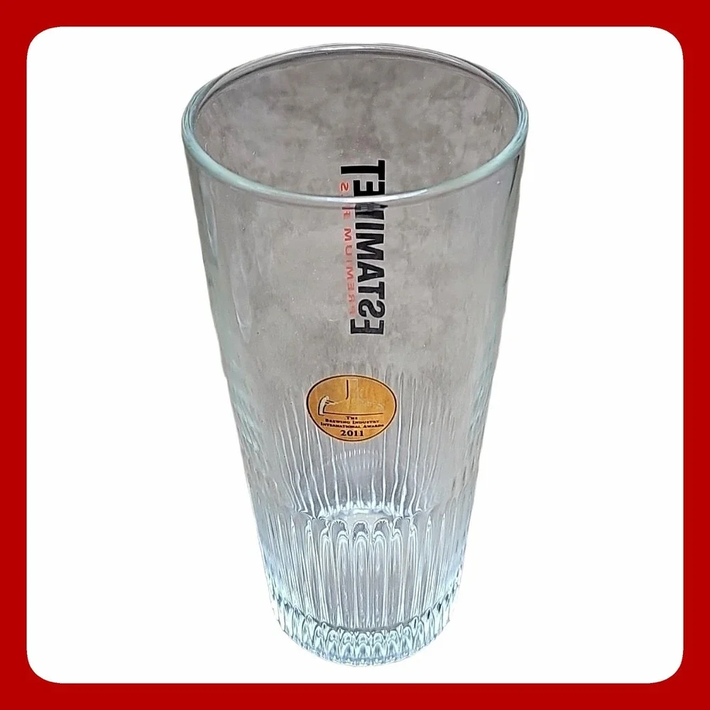 Estaminet Belgisch Premium Pils Beer Glass 25cl Ribbed Gold Seal Bar Pub Base